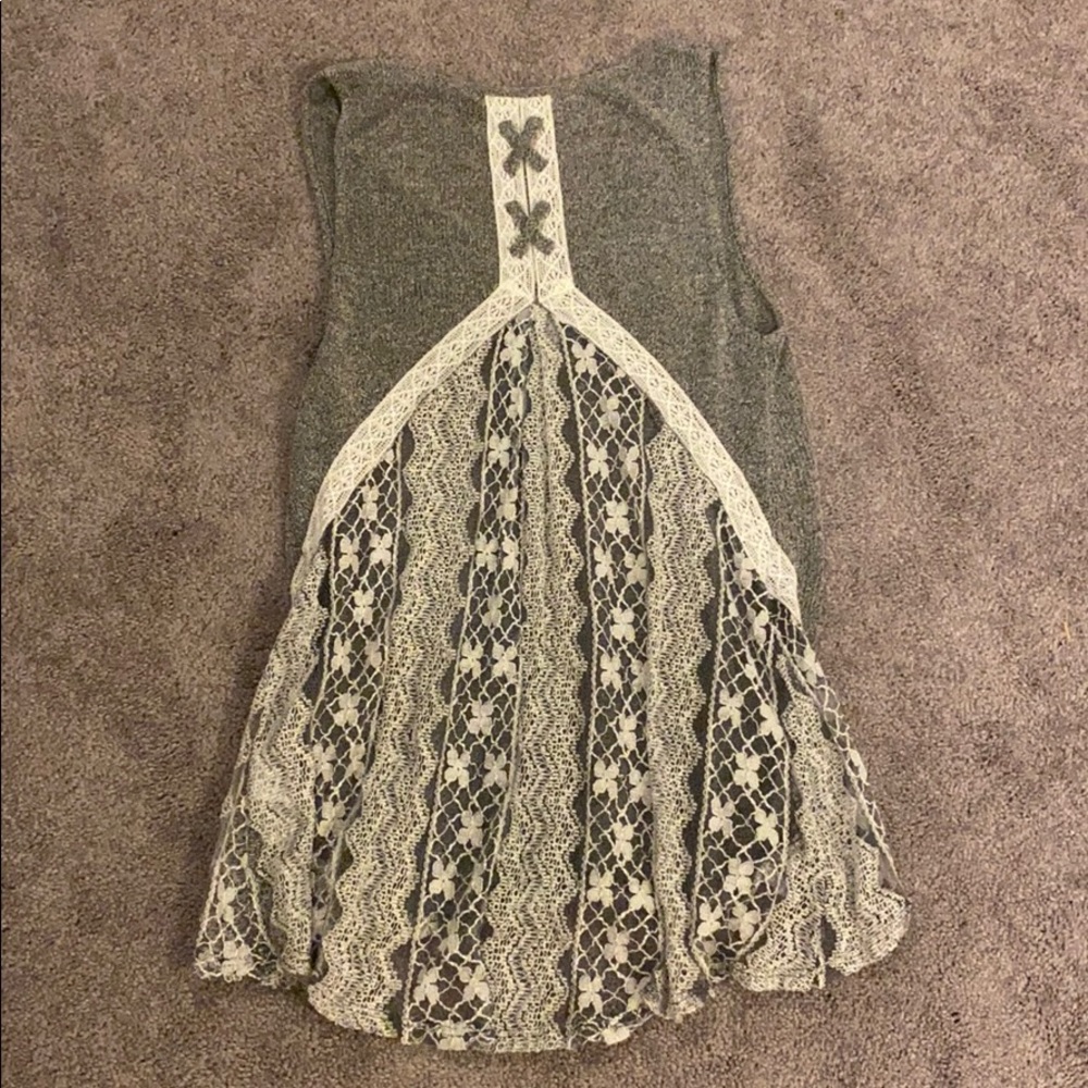 Grey sheer tank with beautiful back lace